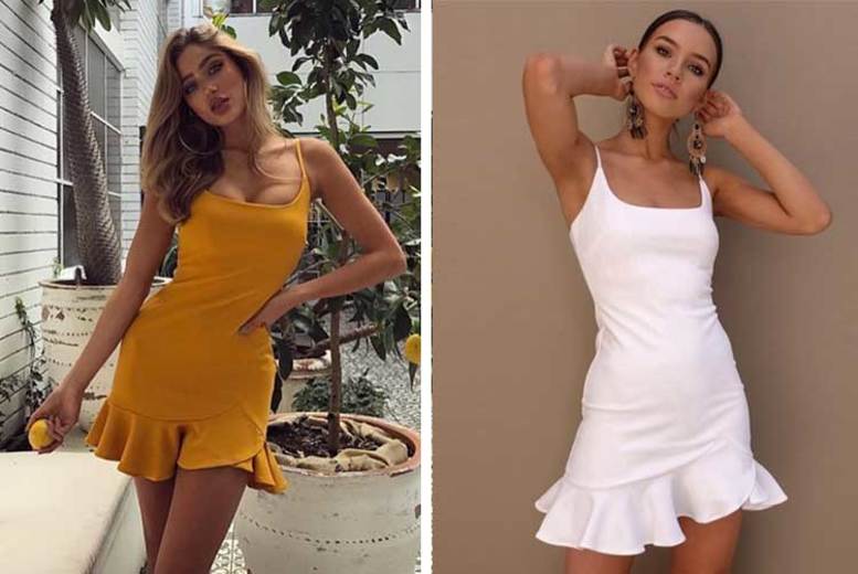 €9.99 instead of €28.97 (from Blu Fish) for a ruffled bodycon dress – choose from five colours and save 66%