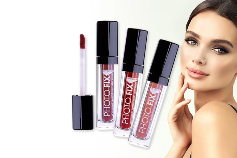 £12 (from MaxCare Cosmetics) for a set of three PhotoFix lip colours