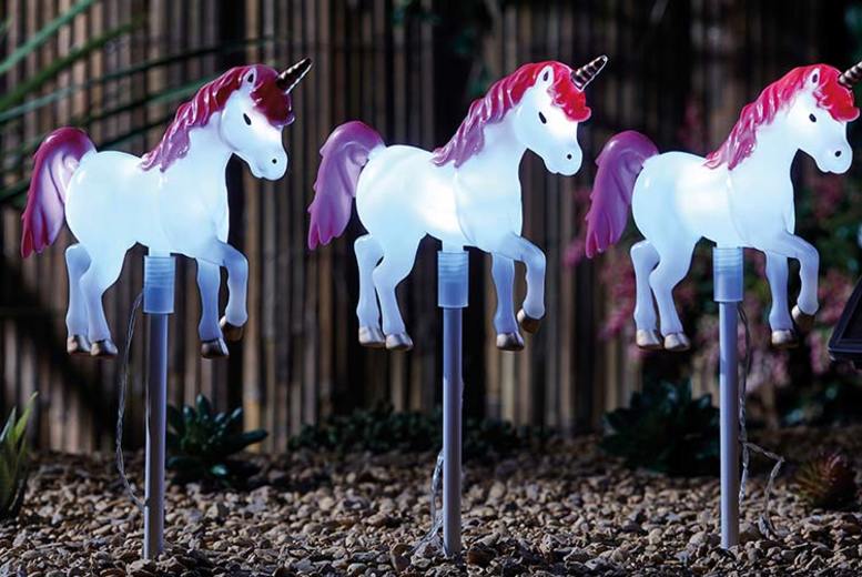 £12.99 instead of £24.99 (from CJ Offers) for a set of three solar-powered unicorn lights - save 48%