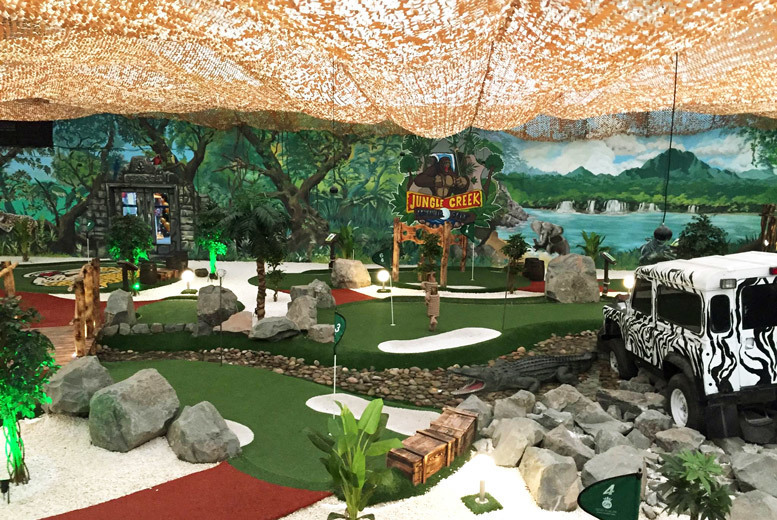 £9 instead of £18 for adventure golf and soft play for one adult and one child with a kids meal deal, £14 for one adult and two children, or £17 for two adults and two children at Jungle Creek Adventure Golf, Glasgow - save up to 50%