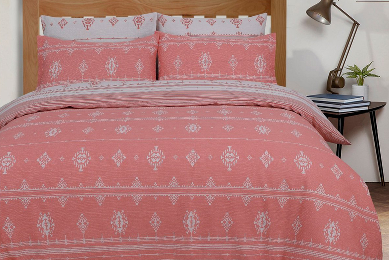 £9.99 (from Five Minutes More) for a single Sleepdown Inka Geo duvet cover set, £13.99 for a double, £15.99 for a king or £16.99 for a super king