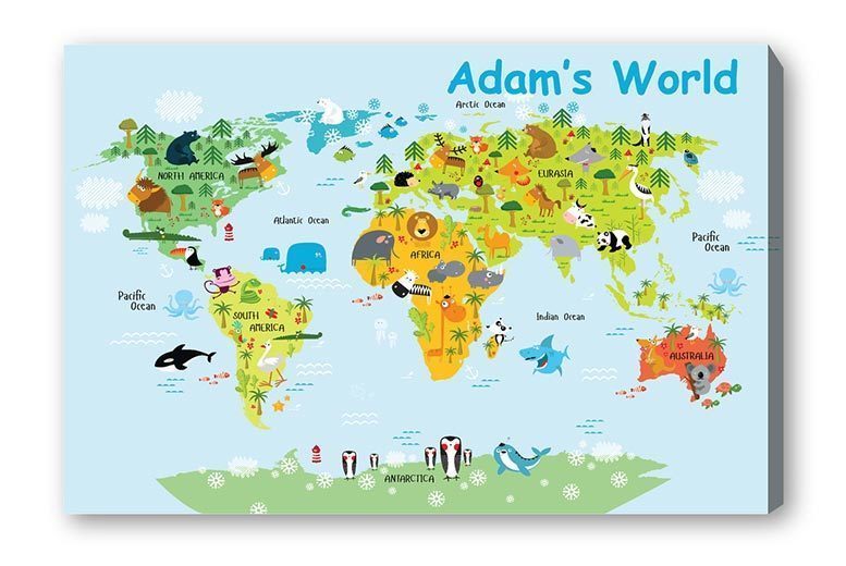 €5.99 instead of €78.77 (from Deco Matters) for an A3 personalised kids world map canvas - save 92%