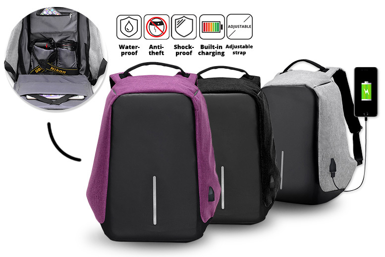 €18.99 instead of €74.71 (from My Blu Fish) for an 'anti-theft' backpack with USB charging port - choose from three colours and save 75%
