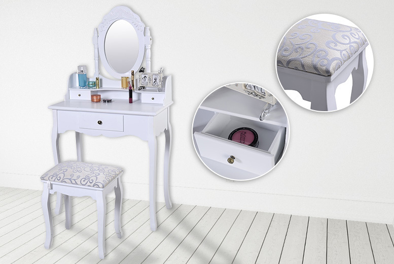 £79 instead of £249.99 for a white dressing table set with adjustable mirror and stool from FDS CORPORATION - save 68%