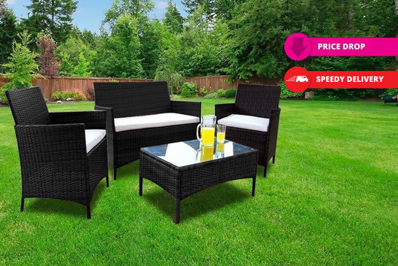 €129 instead of €682.68 for a four-piece black rattan garden furniture set from Deals Direct - save 81%