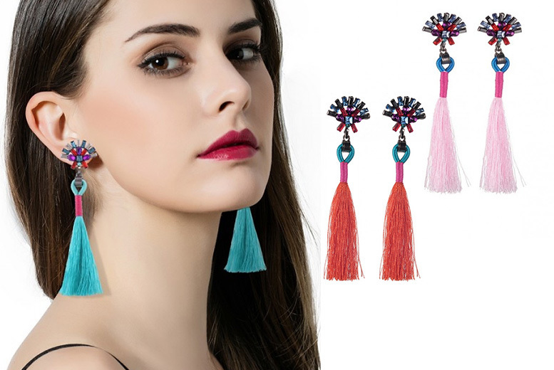 €6.99 instead of €21.77 (from YepkO) for a pair of tassel drop crystal earrings - choose between six colours and save 68%