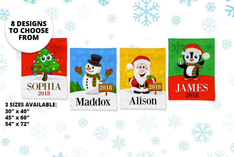 From €12.99 instead of €62.56 (from Dinkleboo) for a personalised Christmas blanket in one of eight designs - choose from three sizes and save up to 79%