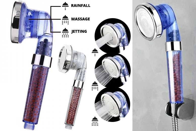 €9.99 instead of €45.61 (from MyBluFish) for a high-pressure shower head with three functions - choose blue or white and save 78%