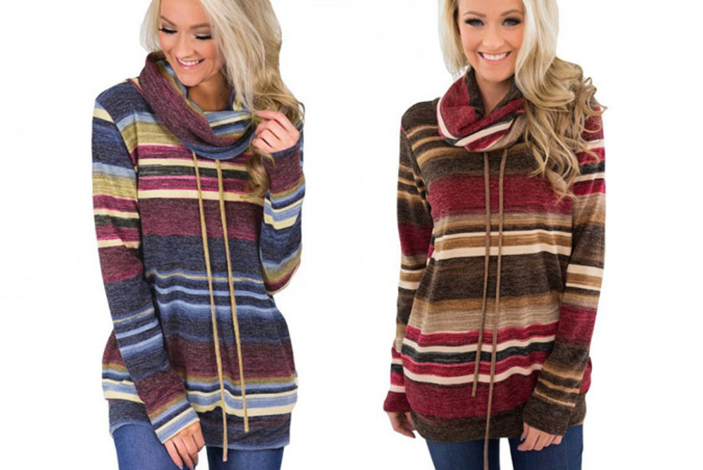 €9.99 instead of €35.99 (from Blu Fish) for a striped cowl roll neck jumper - choose from two colours and save 72%