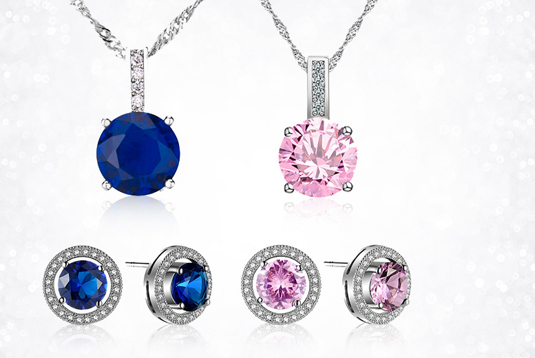 €13 instead of €113.84 (from Your Ideal Gift) for a brilliant cut lab-created Sapphire and Rhodium-plated pendant and earrings set – choose from pink or blue and save 89%